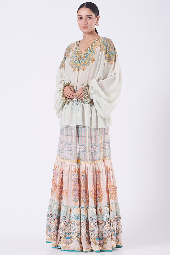 Ivory Printed Tiered Maxi Vacation Dress by Kavita Bhartia at Pernia's Pop Up Shop
