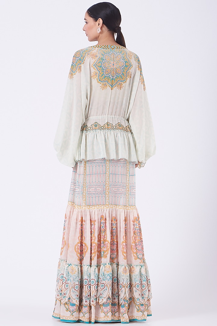 Ivory Printed Tiered Maxi Vacation Dress by Kavita Bhartia at Pernia's Pop Up Shop