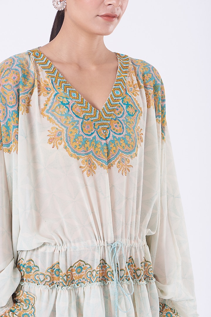 Ivory Printed Tiered Maxi Vacation Dress by Kavita Bhartia at Pernia's Pop Up Shop