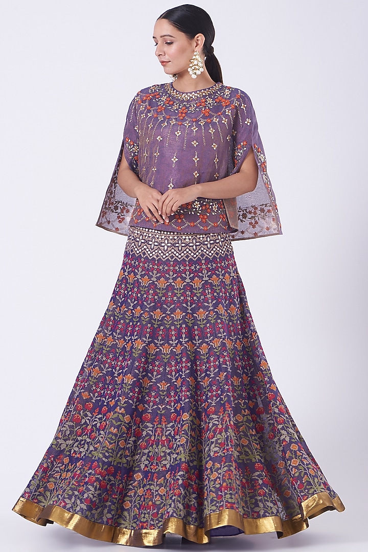 Dull Purple Embroidered Skirt Set by Kavita Bhartia at Pernia's Pop Up Shop