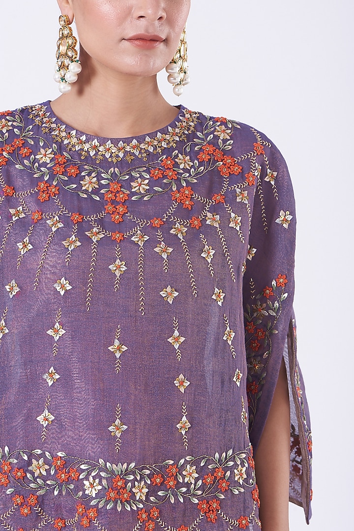 Dull Purple Embroidered Skirt Set by Kavita Bhartia at Pernia's Pop Up Shop