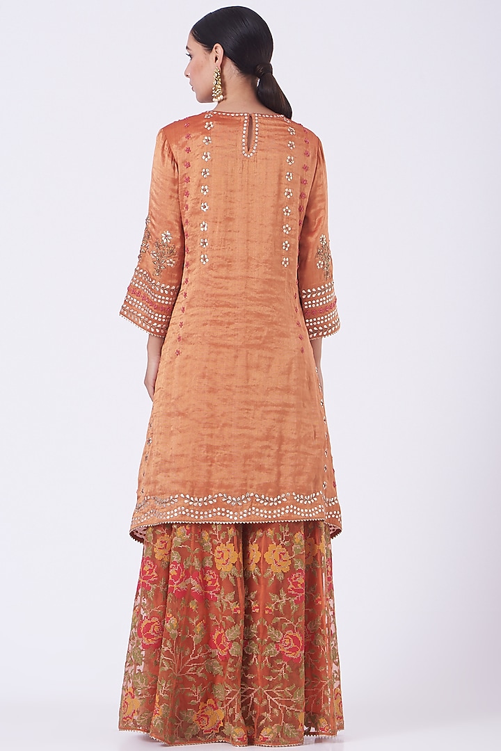 Rust Brown Organza Silk Bridal Sharara Set by Kavita Bhartia at Pernia's Pop Up Shop