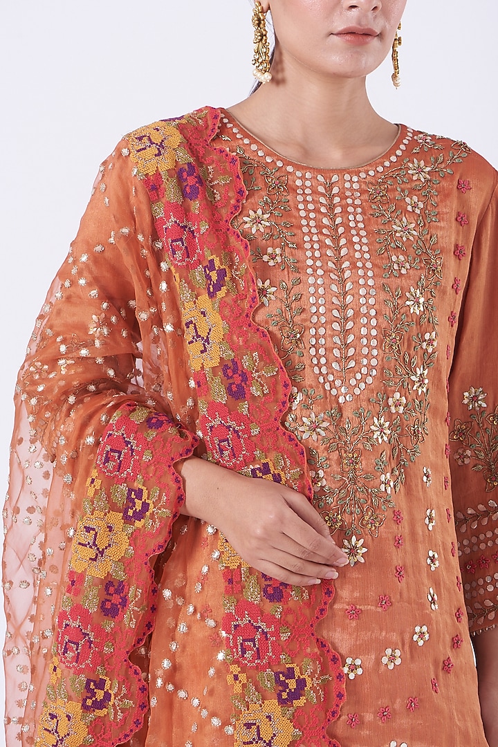 Rust Brown Organza Silk Bridal Sharara Set by Kavita Bhartia at Pernia's Pop Up Shop