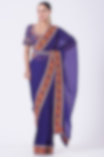 Clear Purple Georgette Pre-Stitched Wedding Saree Set by Kavita Bhartia at Pernia's Pop Up Shop