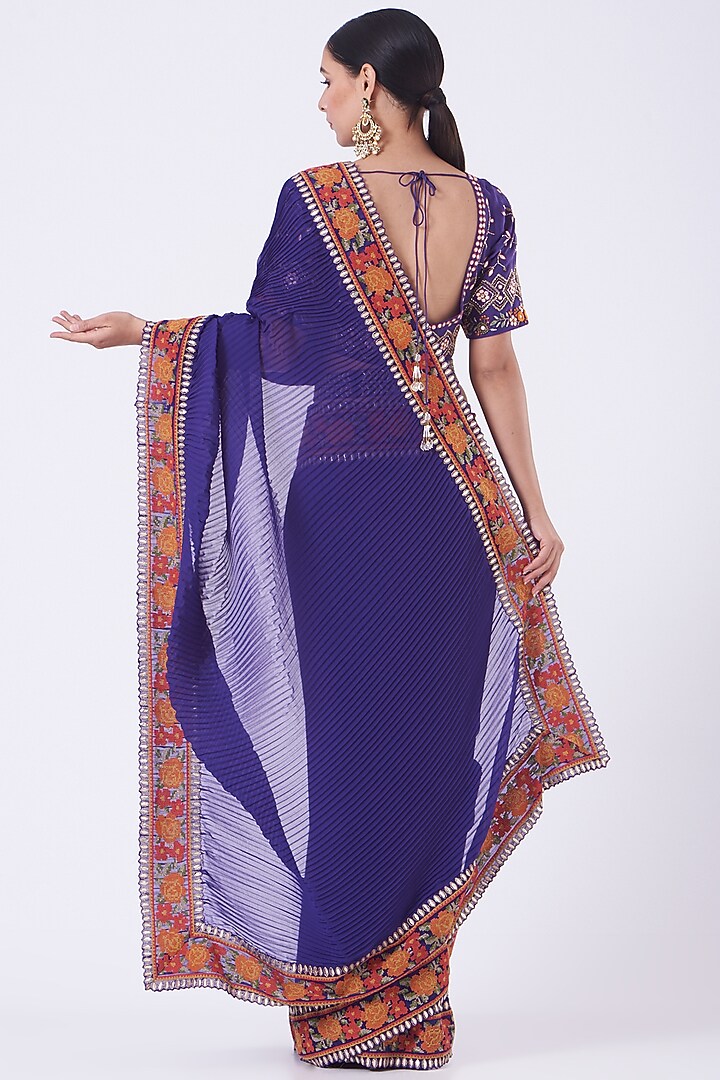 Clear Purple Georgette Pre-Stitched Wedding Saree Set by Kavita Bhartia at Pernia's Pop Up Shop