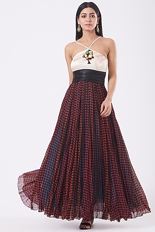 Ivory & Black Printed Maxi Dress by Kavita Bhartia