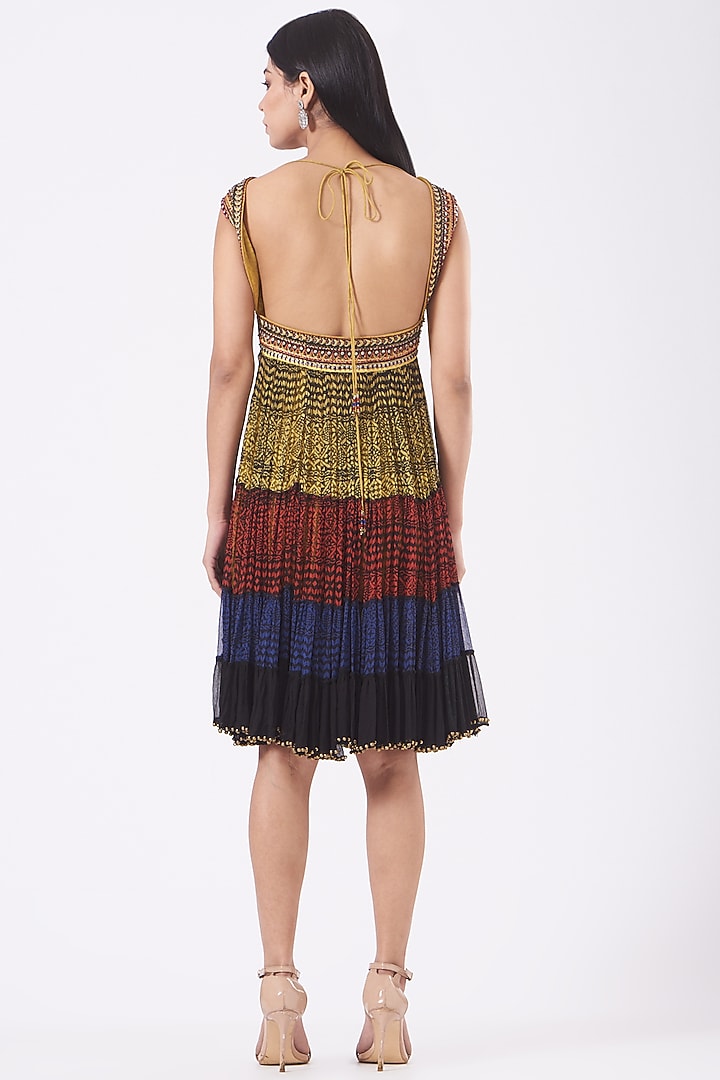 Yellow Embellished Tiered Mini Cocktail Dress by Kavita Bhartia at Pernia's Pop Up Shop