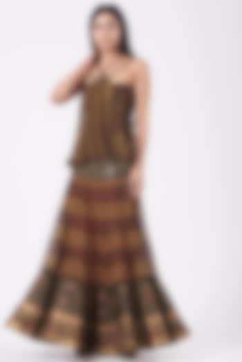 Chocolate Brown Embellished Maxi Dress by Kavita Bhartia