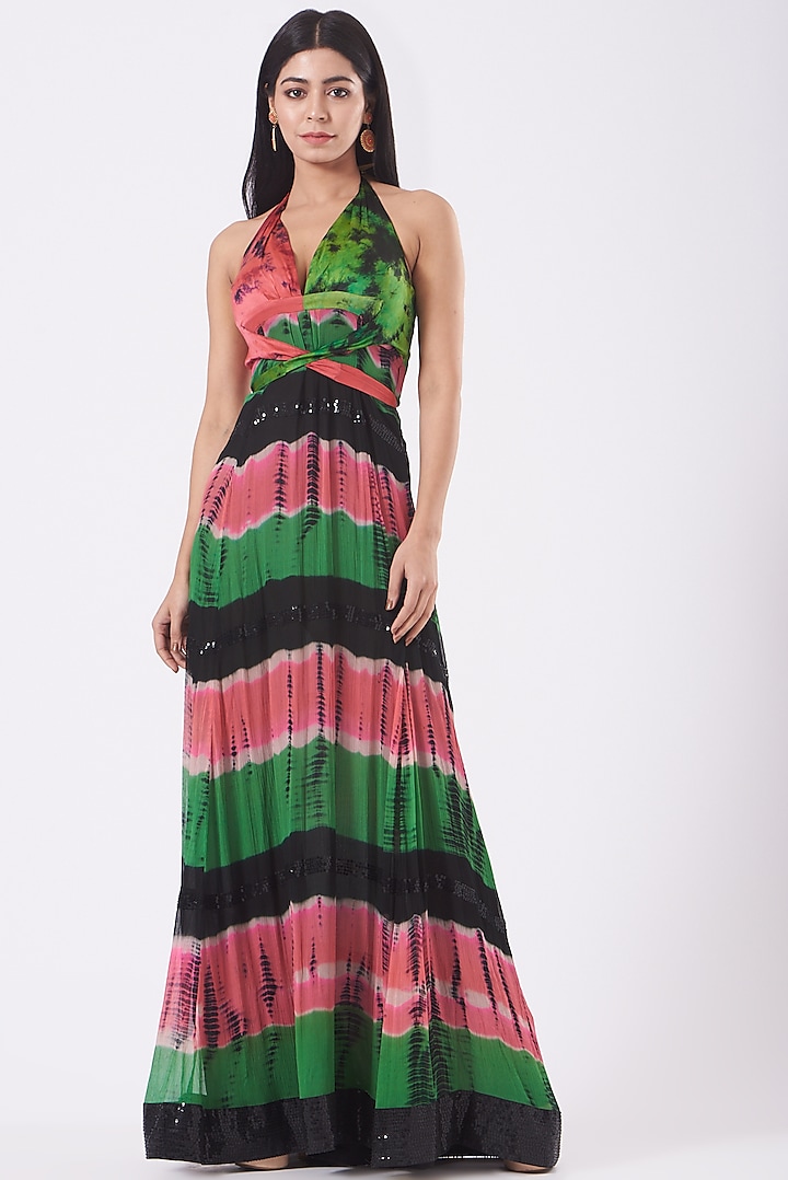 Multi-Colored Tie-Dye Maxi Dress by Kavita Bhartia