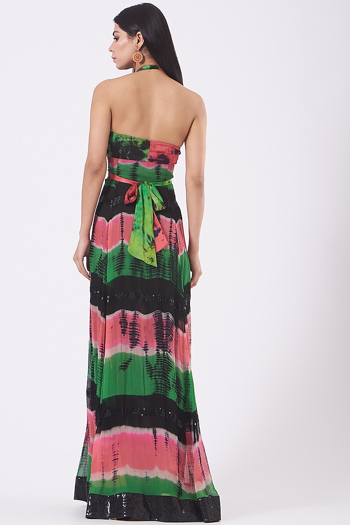 Multi-Colored Silk Satin Lycra Tie-Dye Maxi Cocktail Dress by Kavita Bhartia at Pernia's Pop Up Shop