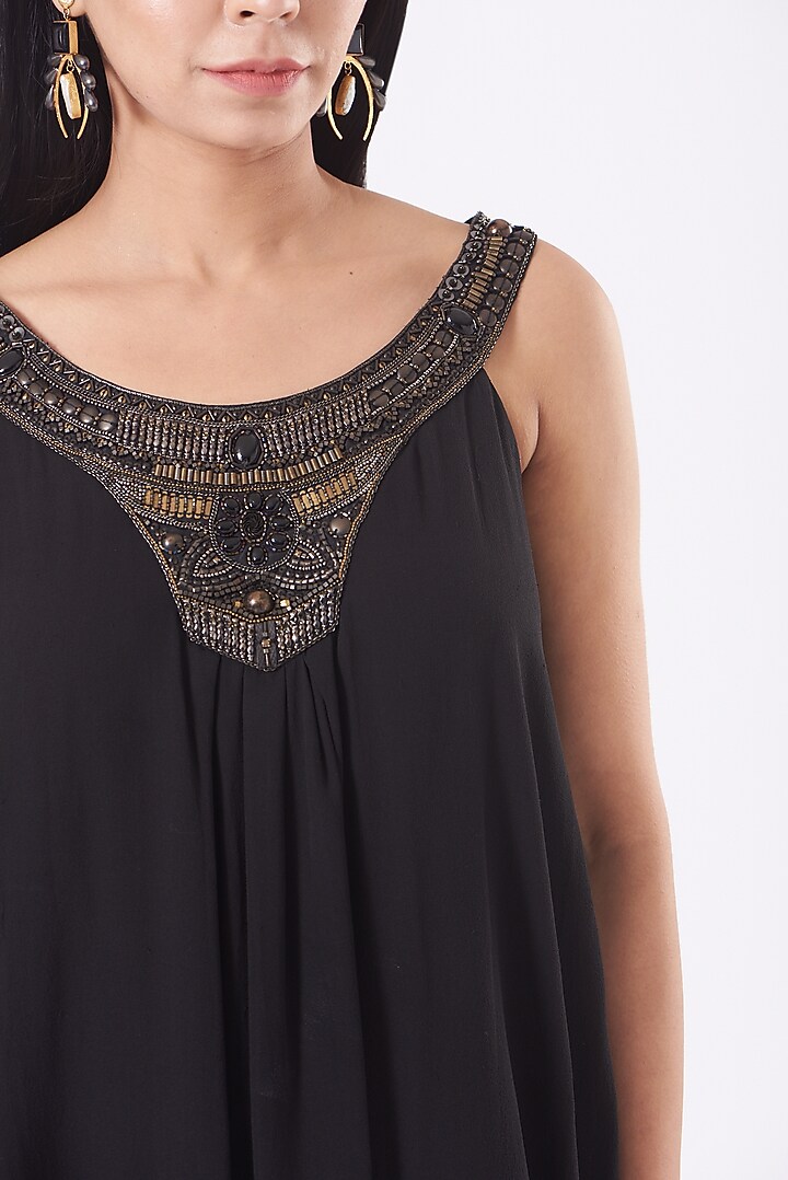 Black Georgette Embroidered Mini Summer Dress by Kavita Bhartia at Pernia's Pop Up Shop