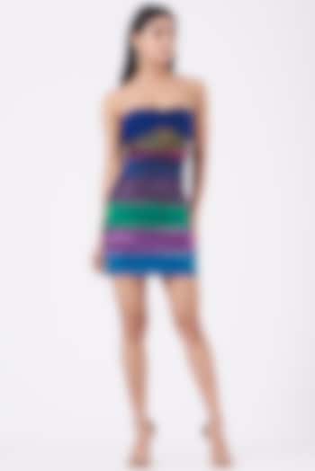 Blue Satin Lycra Color-Block Mini Vacation Dress by Kavita Bhartia at Pernia's Pop Up Shop