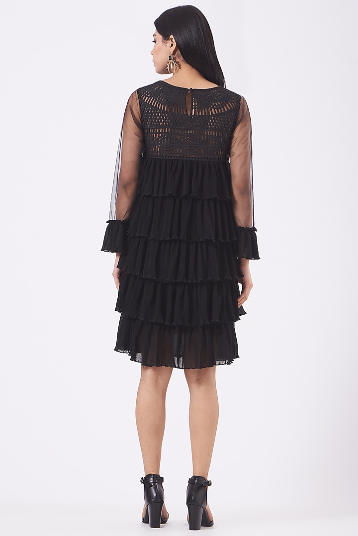 Black Embroidered Tiered Vacation Dress by Kavita Bhartia at Pernia's Pop Up Shop