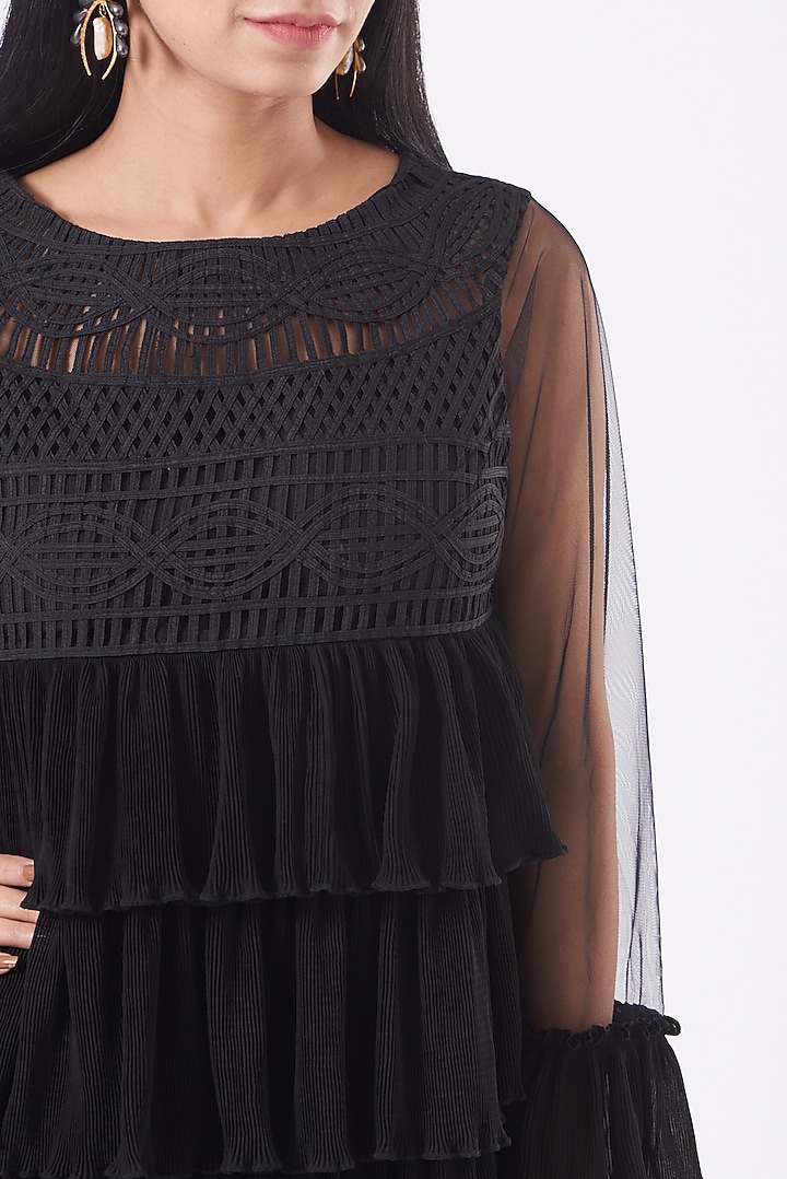 Black Embroidered Tiered Vacation Dress by Kavita Bhartia at Pernia's Pop Up Shop