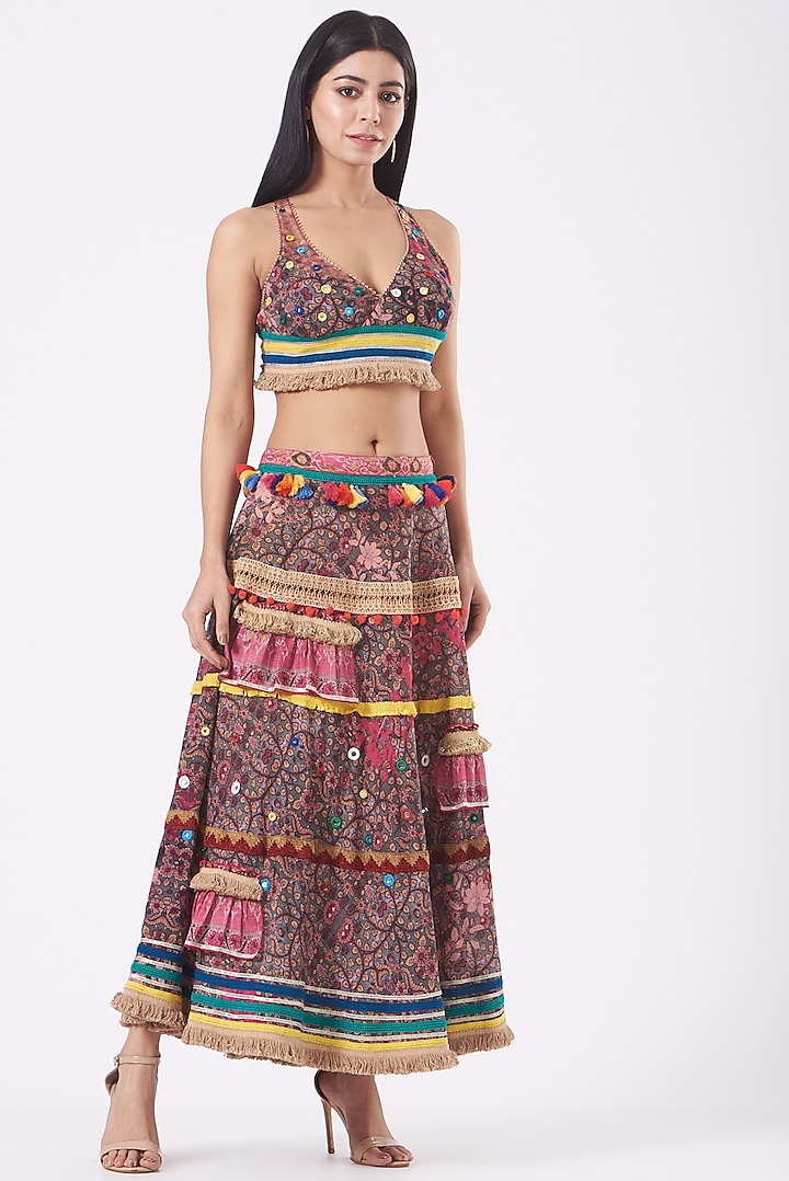 Multi-Colored Boho Skirt Set by Kavita Bhartia