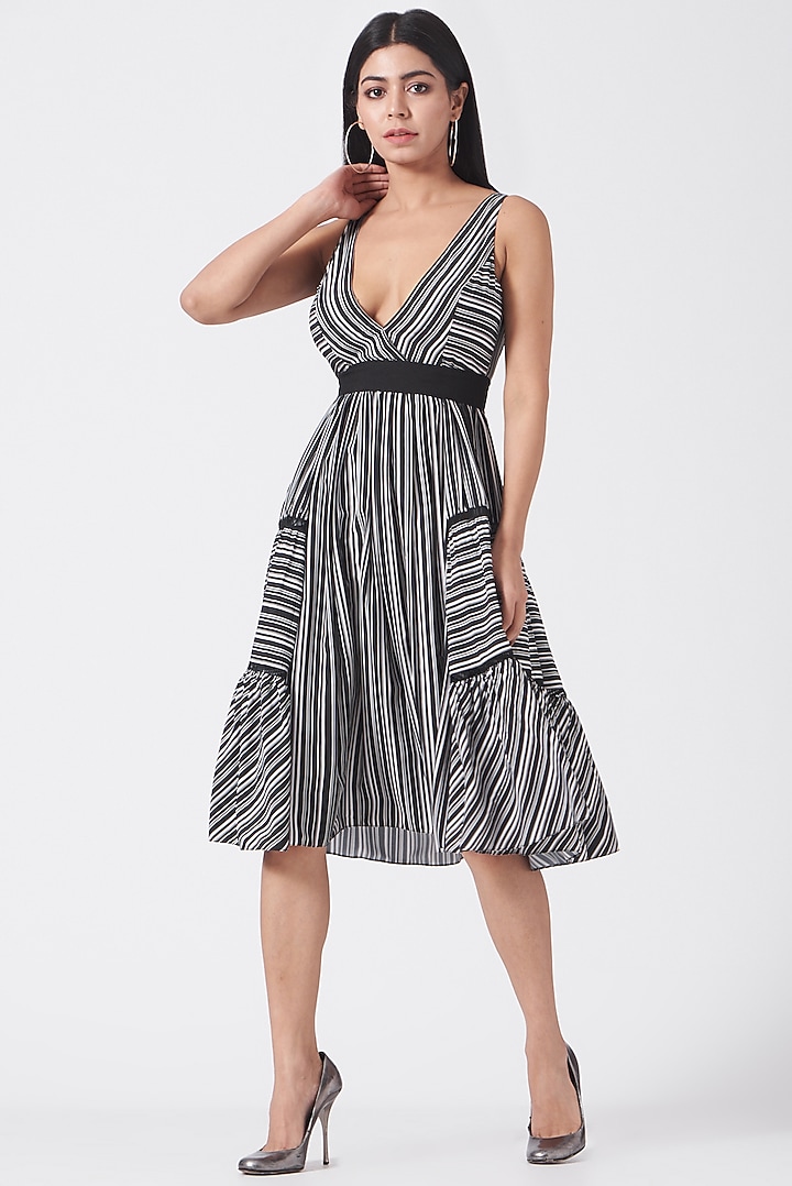 Black & White Striped Paneled Summer Dress by Kavita Bhartia at Pernia's Pop Up Shop