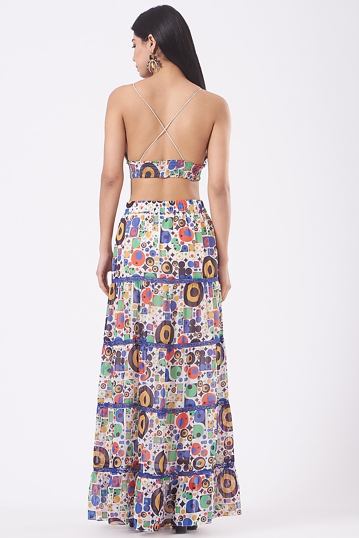 Multi-Colored Chiffon Printed Tiered Skirt Set by Kavita Bhartia at Pernia's Pop Up Shop