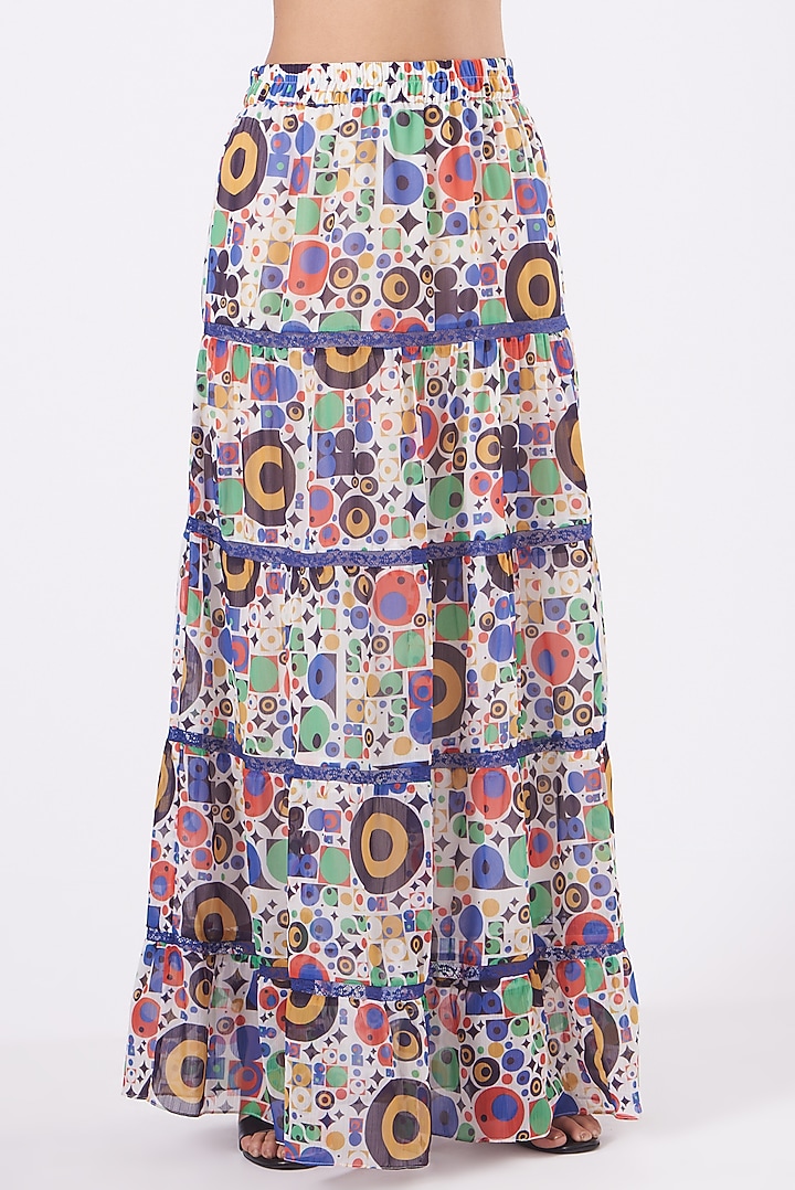 Multi-Colored Chiffon Printed Tiered Skirt Set by Kavita Bhartia at Pernia's Pop Up Shop