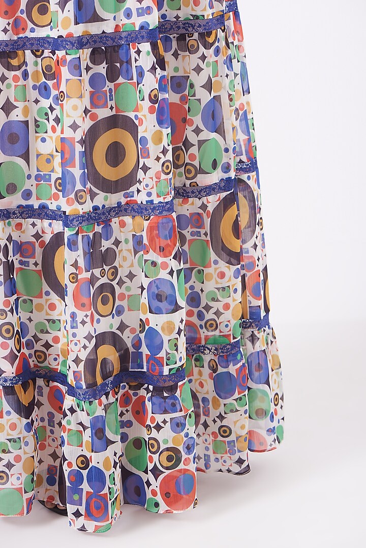 Multi-Colored Chiffon Printed Tiered Skirt Set by Kavita Bhartia at Pernia's Pop Up Shop