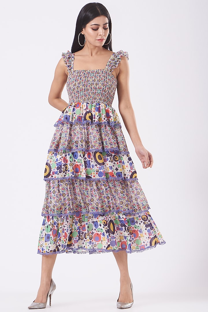 Multi-Colored Chiffon Printed Layered Vacation Dress by Kavita Bhartia at Pernia's Pop Up Shop