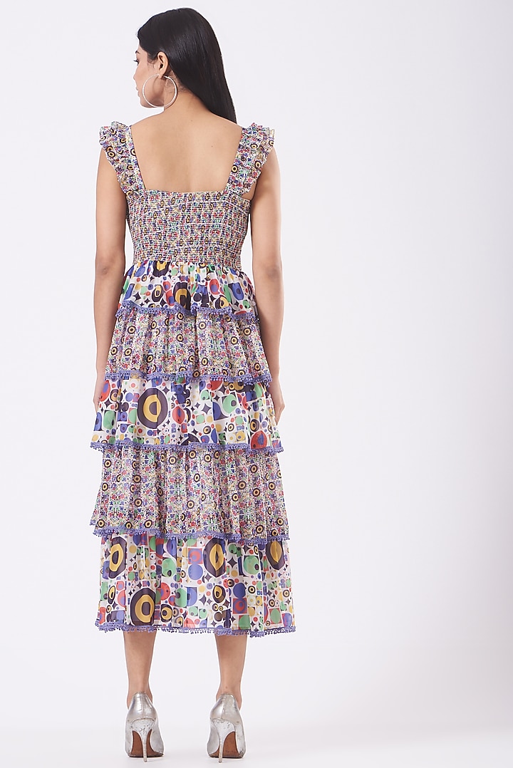 Multi-Colored Chiffon Printed Layered Vacation Dress by Kavita Bhartia at Pernia's Pop Up Shop
