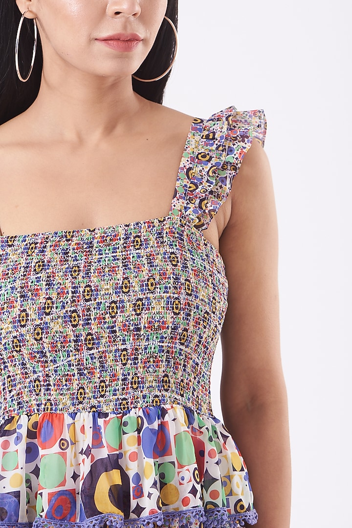Multi-Colored Chiffon Printed Layered Vacation Dress by Kavita Bhartia at Pernia's Pop Up Shop