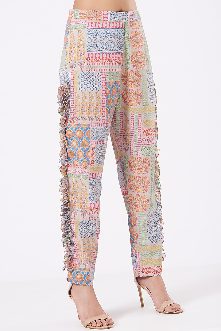 Multi-Colored Crepe Printed Ruffled Pant Set by Kavita Bhartia at Pernia's Pop Up Shop