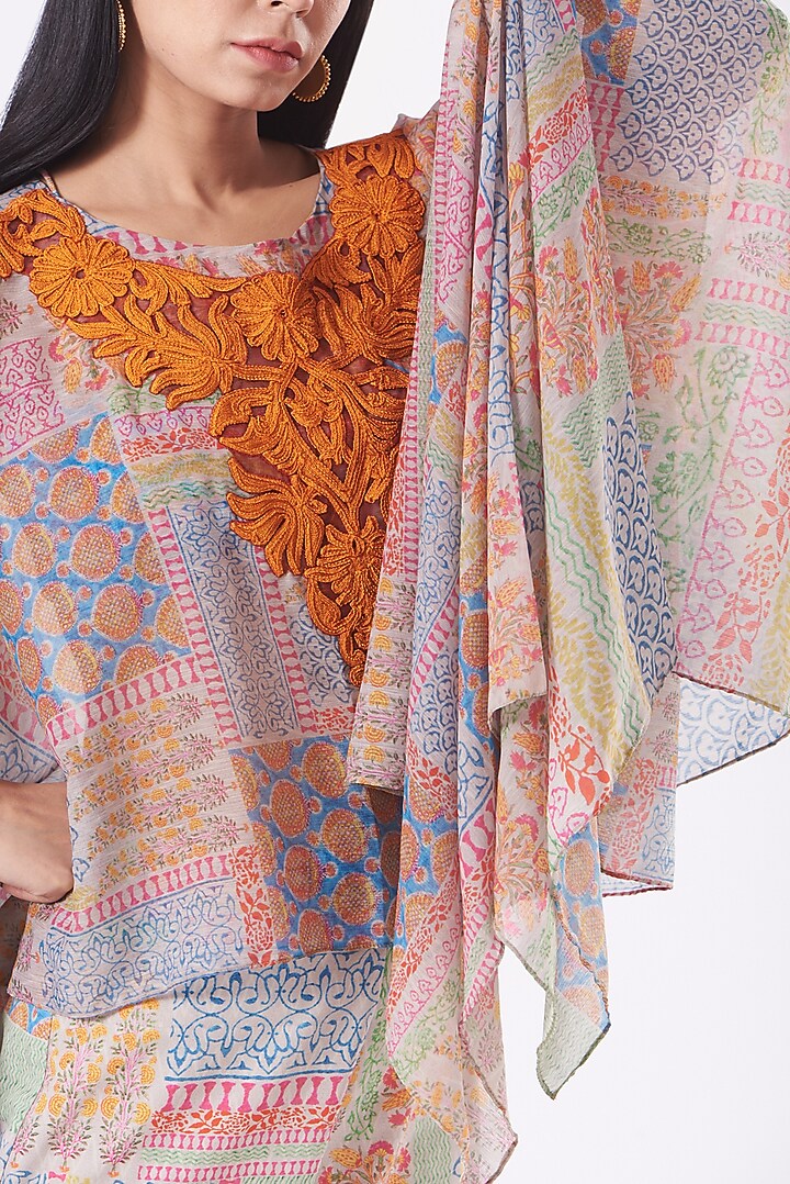 Multi-Colored Crepe Printed Ruffled Pant Set by Kavita Bhartia at Pernia's Pop Up Shop
