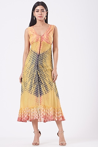 Multi-Colored Modal Silk TIe & Dye A-Line Dress by Kavita Bhartia