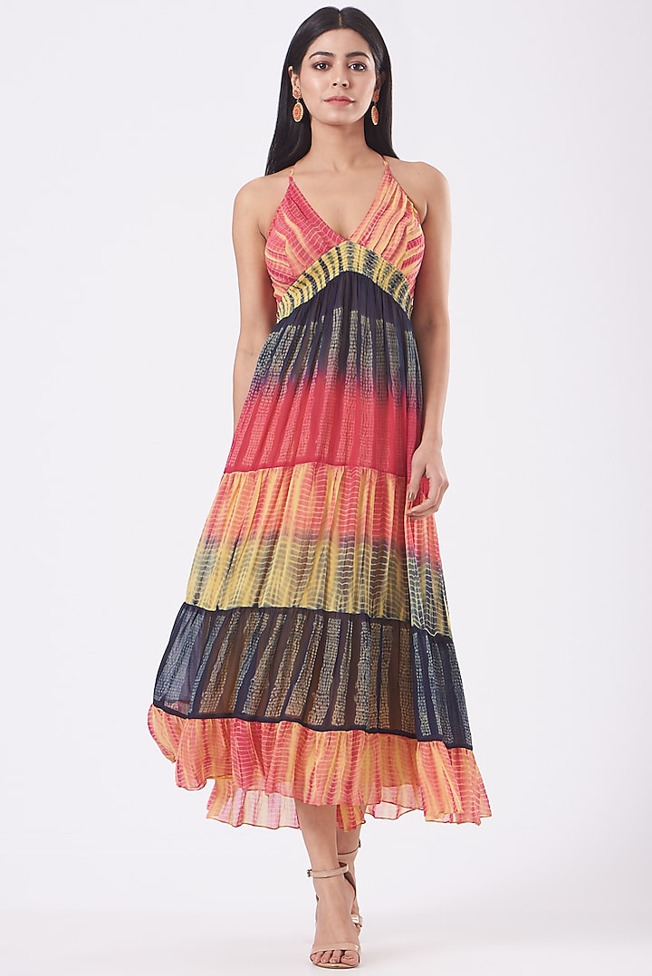 Multi-Colored Smock Tiered Dress by Kavita Bhartia