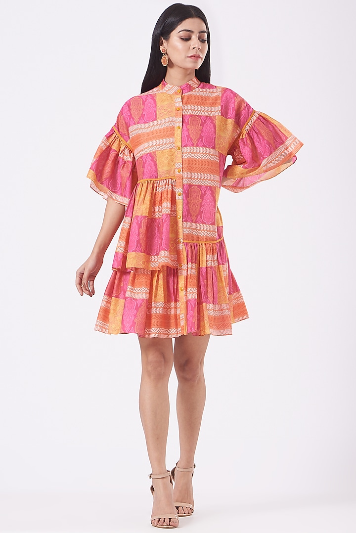 Coral Printed Shirt Dress by Kavita Bhartia