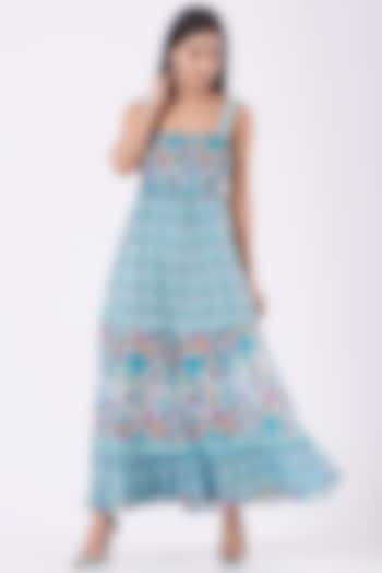 Turquoise Printed Vacation Dress by Kavita Bhartia at Pernia's Pop Up Shop