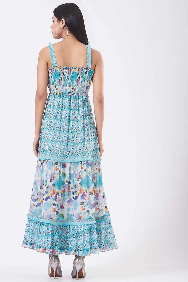 Turquoise Printed Vacation Dress by Kavita Bhartia at Pernia's Pop Up Shop