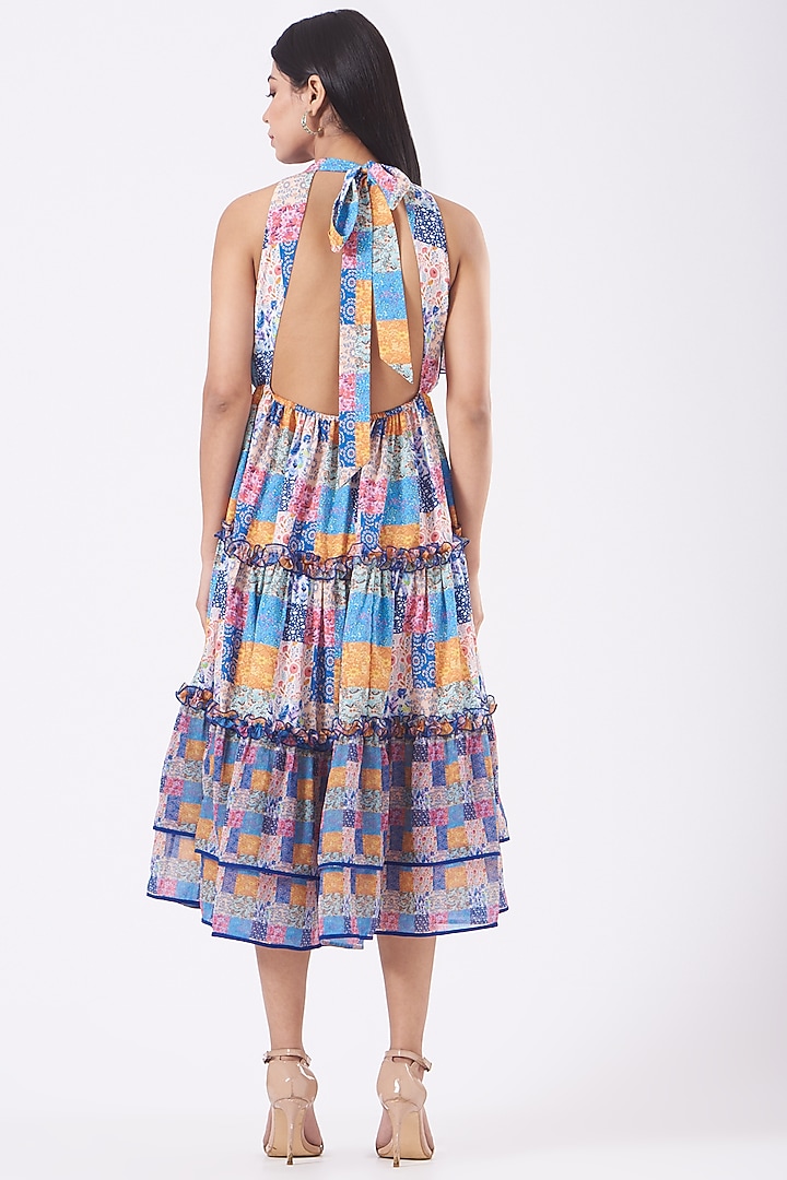 Multi-Colored Crepe Ruffled Tiered Vacation Dress by Kavita Bhartia at Pernia's Pop Up Shop