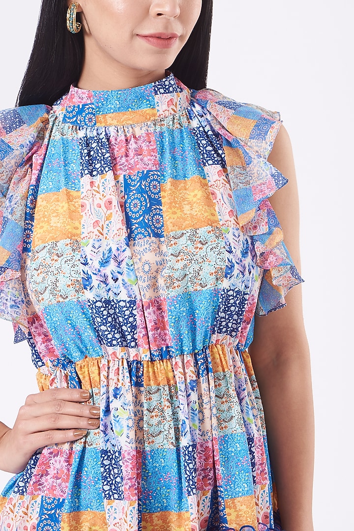 Multi-Colored Crepe Ruffled Tiered Vacation Dress by Kavita Bhartia at Pernia's Pop Up Shop