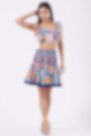 Multi-Colored Smocked Mini Skirt Set by Kavita Bhartia