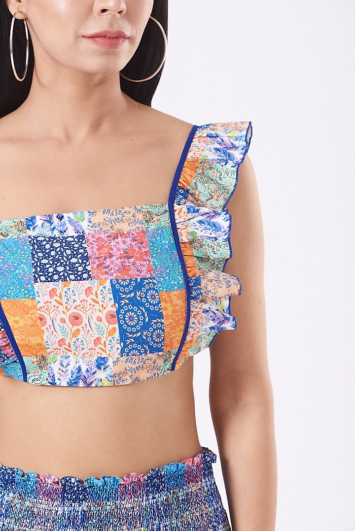 Multi-Colored Crepe Smocked Mini Skirt Set by Kavita Bhartia at Pernia's Pop Up Shop