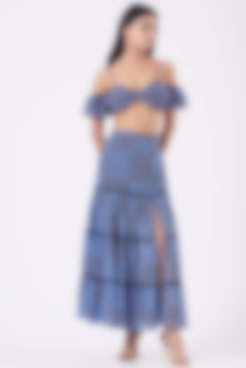 Blue Chiffon Tiered Skirt Set by Kavita Bhartia