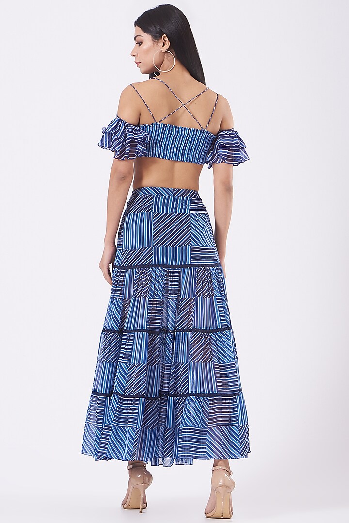 Blue Chiffon Tiered Skirt Set by Kavita Bhartia at Pernia's Pop Up Shop
