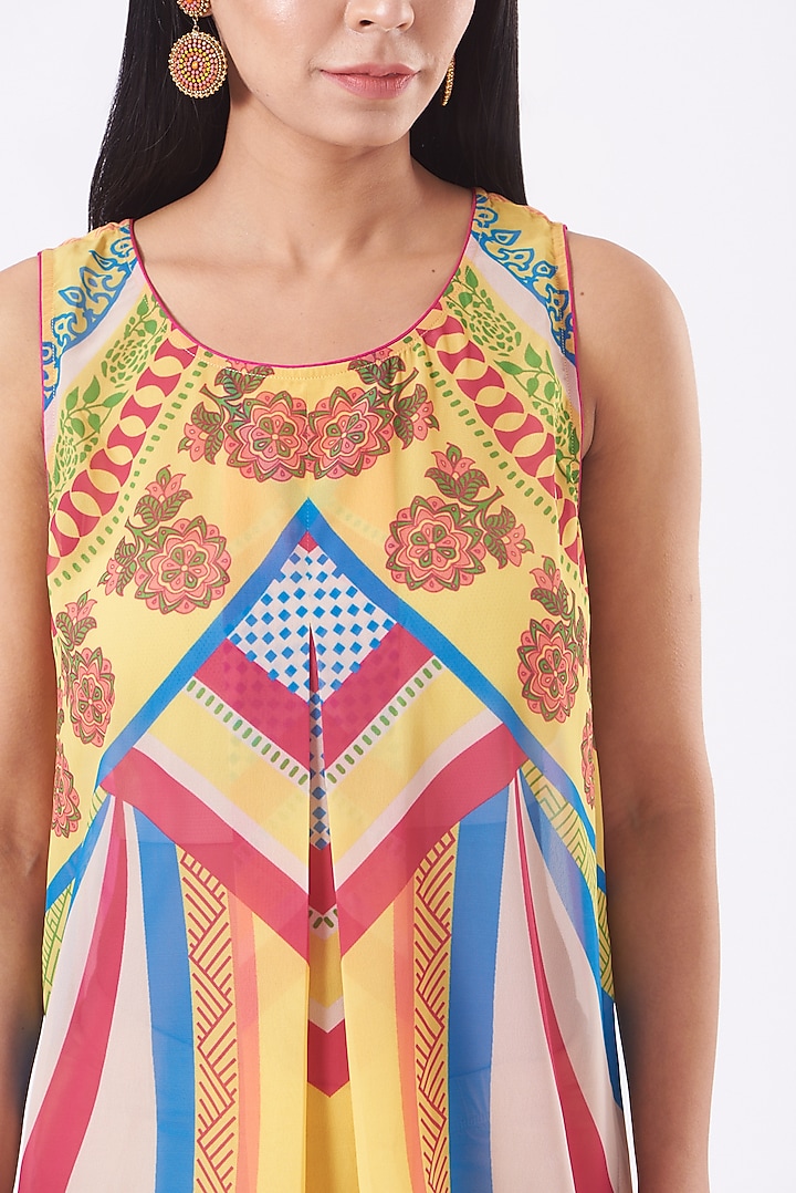 Yellow & Green Hand Printed Top by Kavita Bhartia at Pernia's Pop Up Shop
