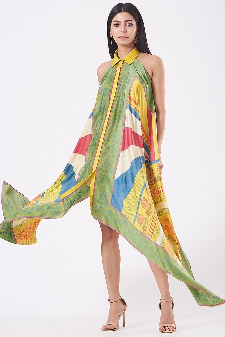 Yellow & Green Handkerchief Shirt Dress by Kavita Bhartia
