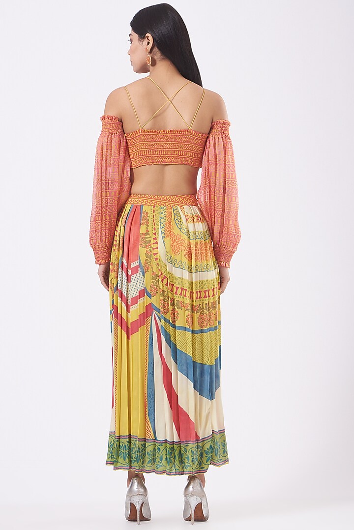 Orange & Yellow Modal Satin Hand-Printed Skirt Set by Kavita Bhartia at Pernia's Pop Up Shop