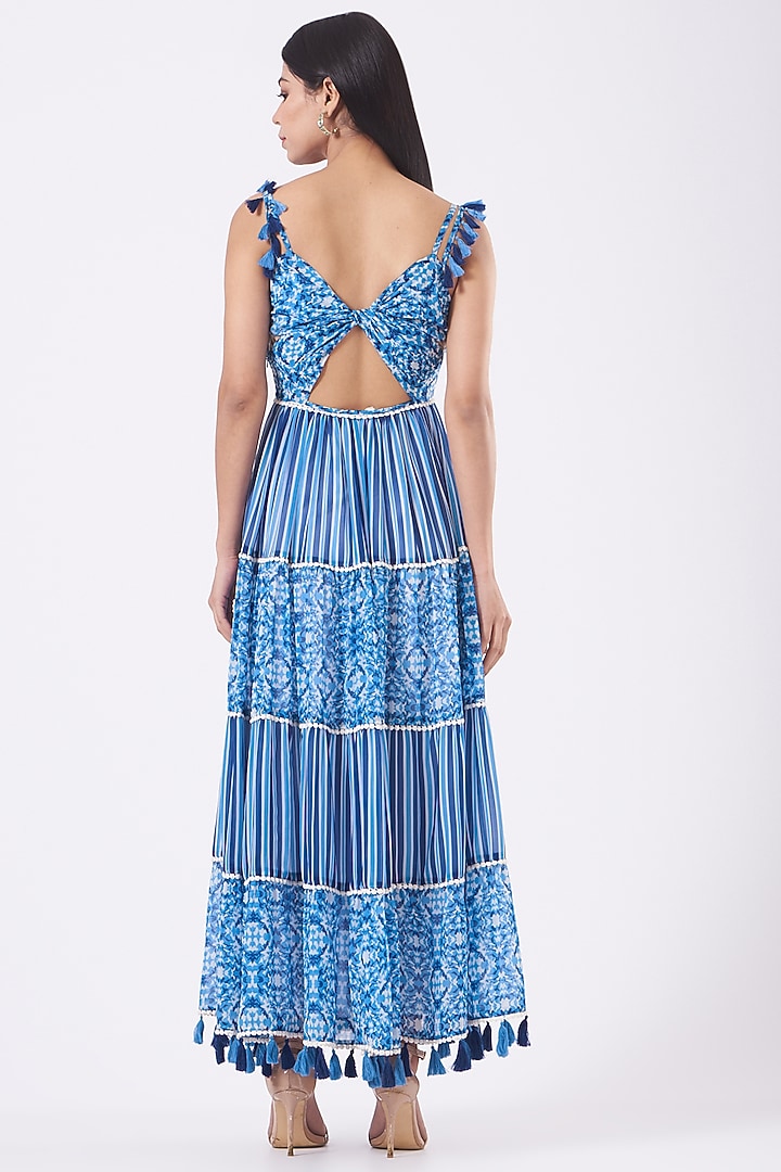 Blue Tiered Chiffon Vacation Dress by Kavita Bhartia at Pernia's Pop Up Shop