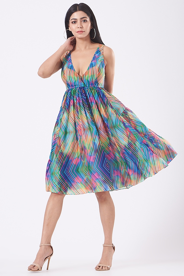 Multi-Colored Paneled Dress by Kavita Bhartia