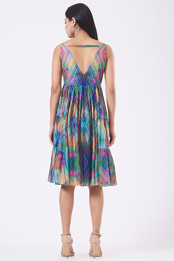 Multi-Colored Poly Cotton Stripe Printed Summer Dress by Kavita Bhartia at Pernia's Pop Up Shop