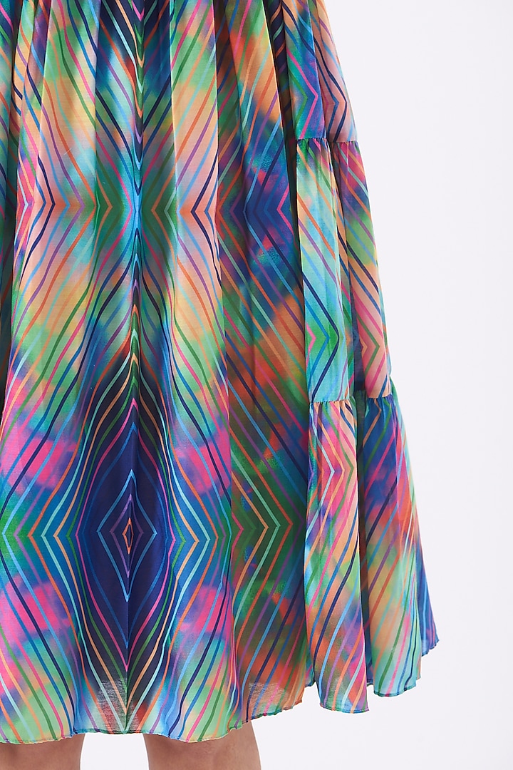 Multi-Colored Poly Cotton Stripe Printed Summer Dress by Kavita Bhartia at Pernia's Pop Up Shop