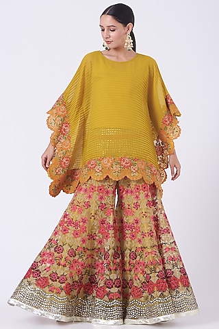 Ochre Embroidered Sharara Set by Kavita Bhartia