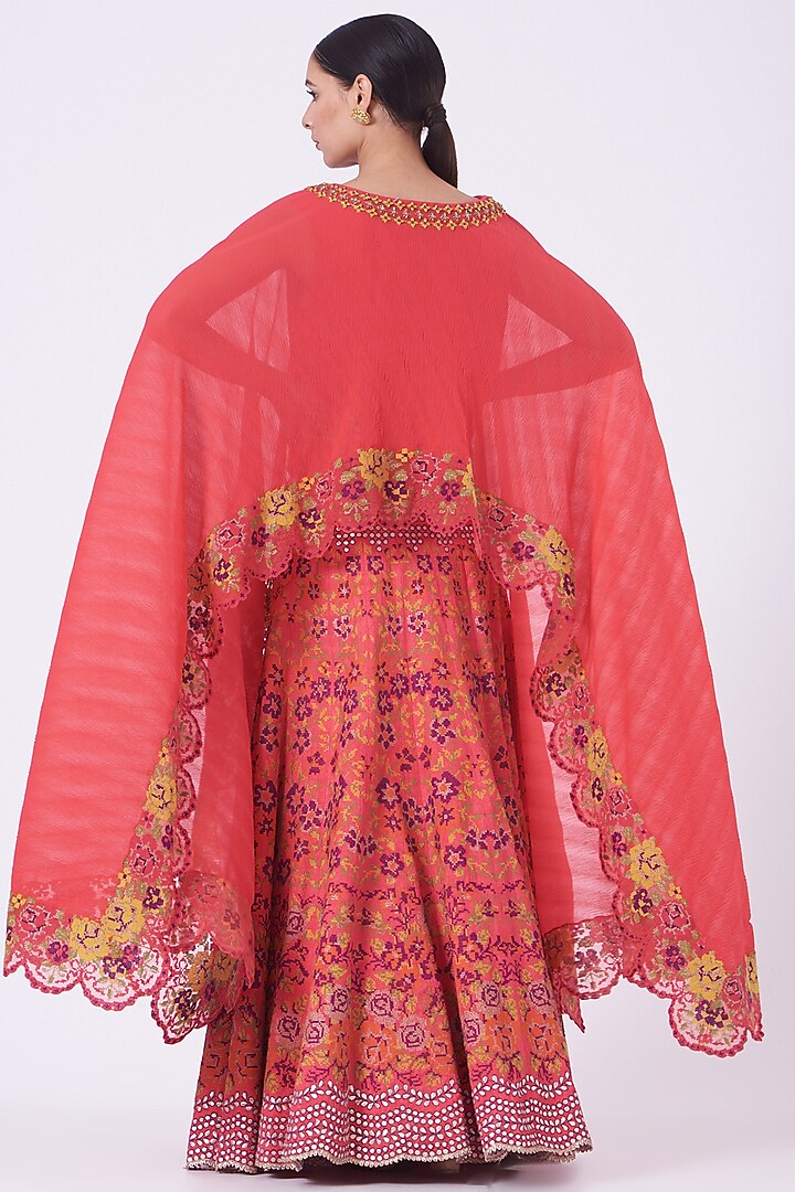 Carrot Red Embroidered Skirt Set by Kavita Bhartia at Pernia's Pop Up Shop