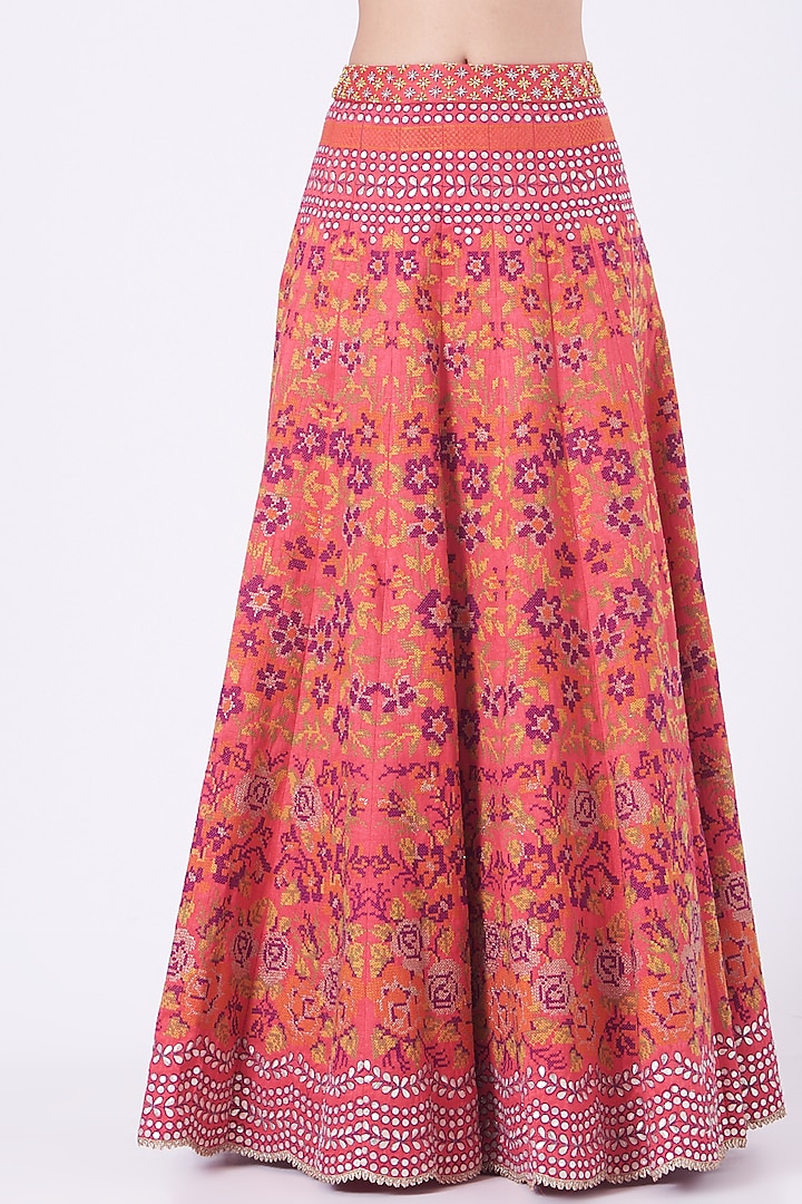 Carrot Red Embroidered Skirt Set by Kavita Bhartia at Pernia's Pop Up Shop