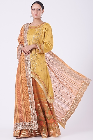 Marigold Yellow Silk Organza Sharara Set by Kavita Bhartia